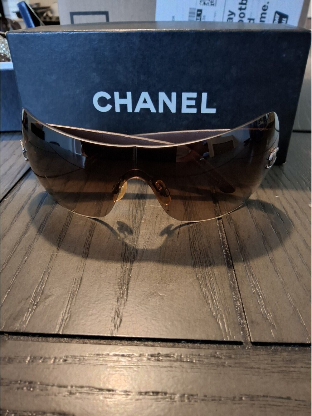 Chanel 4157-Q Shield Brown Quilted Leather Women Sunglasses READ READ READ